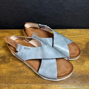Pikolinos Women's Blue Leather Slingback Wedge Sandals Size 39